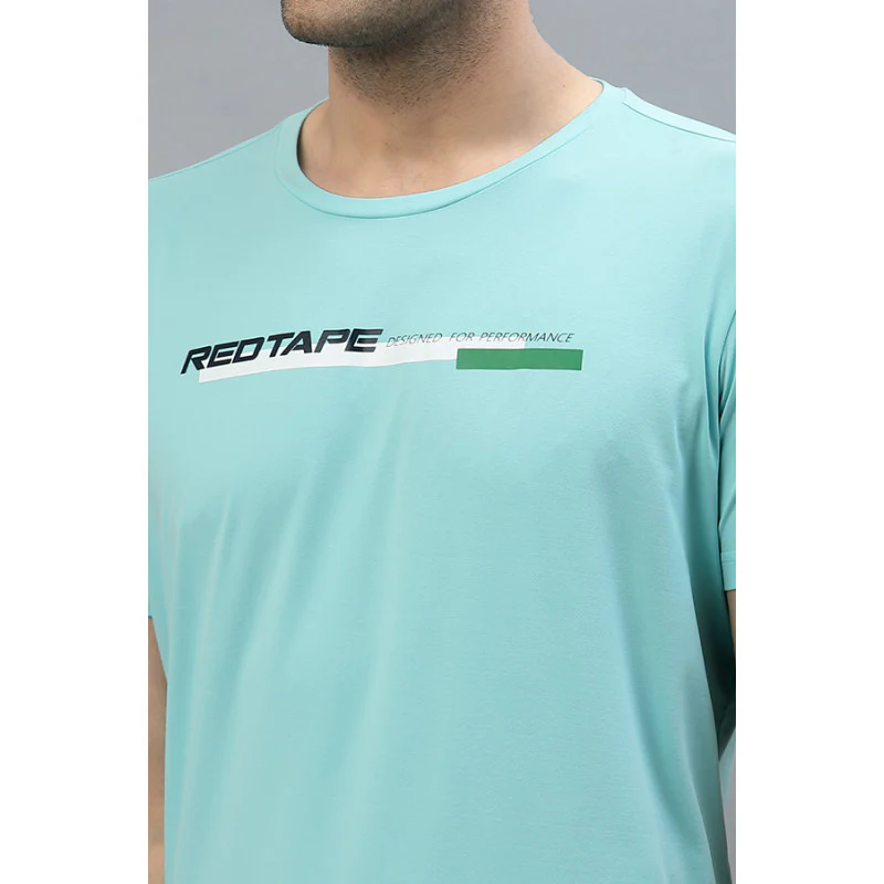Men Aqua Round Neck Activewear T-Shirt - Image 4