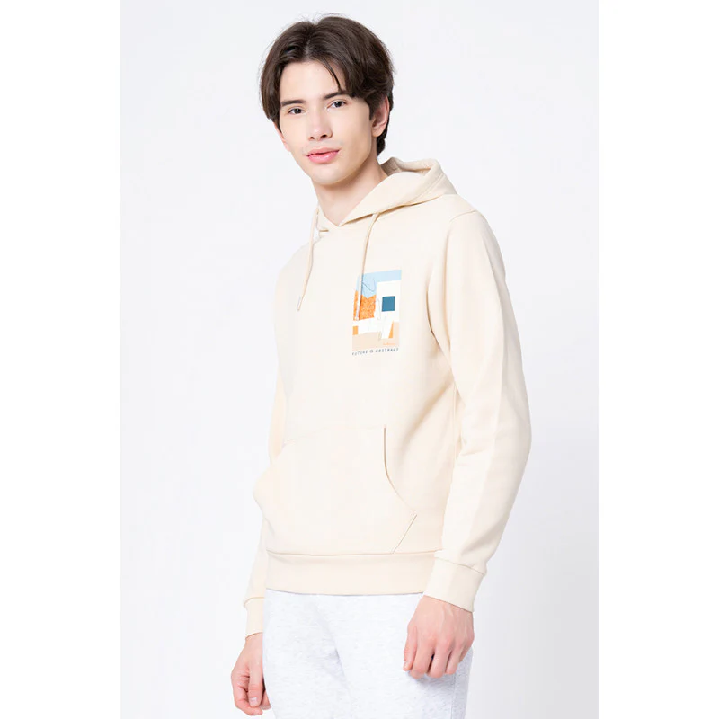 Men's Beige Graphic Print Hoodie - Image 2