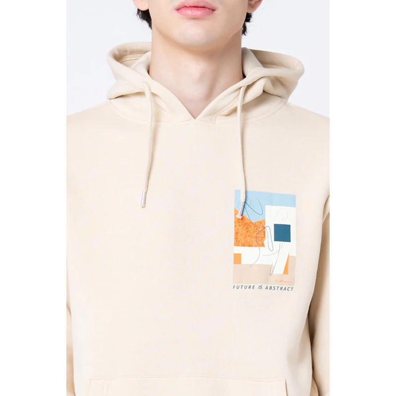 Men's Beige Graphic Print Hoodie - Image 4