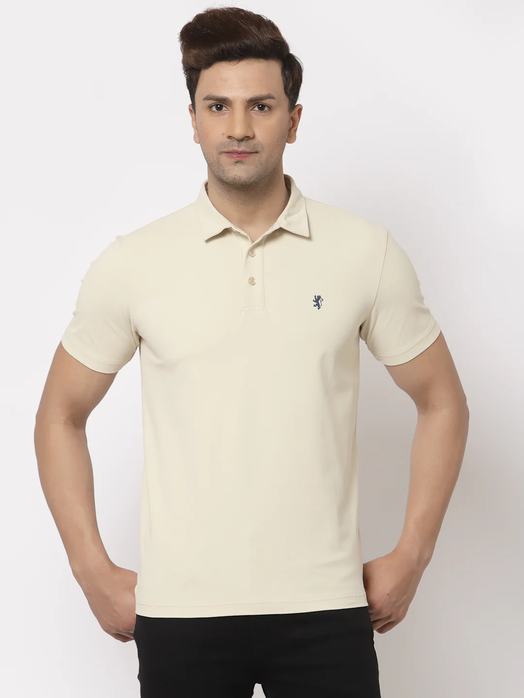 Men Beige Polo Neck T-Shirt - Image 2