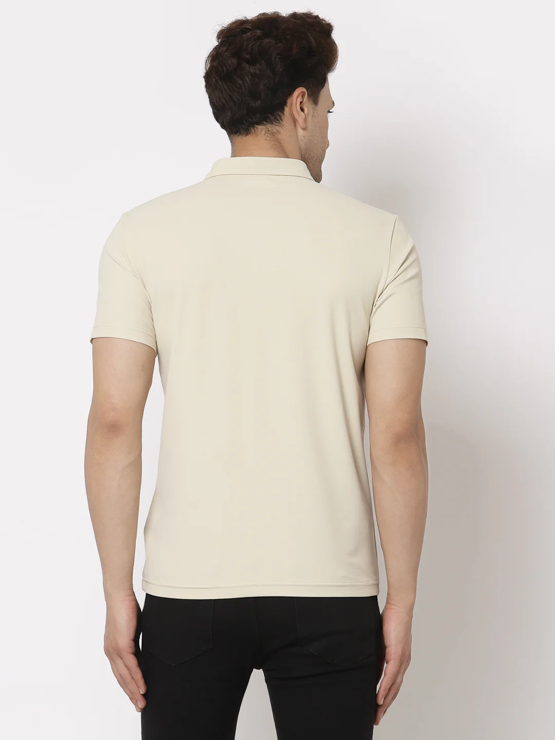 Men Beige Polo Neck T-Shirt - Image 4