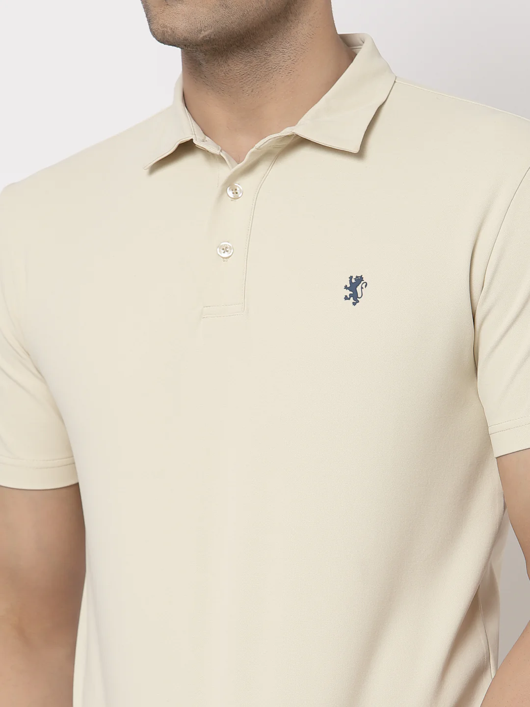 Men Beige Polo Neck T-Shirt - Image 5