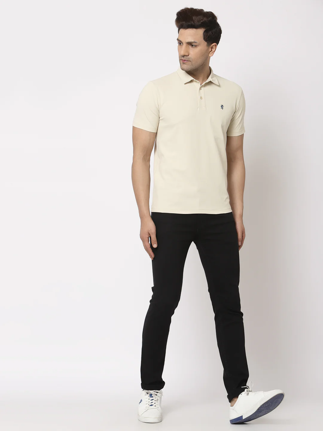 Men Beige Polo Neck T-Shirt - Image 6