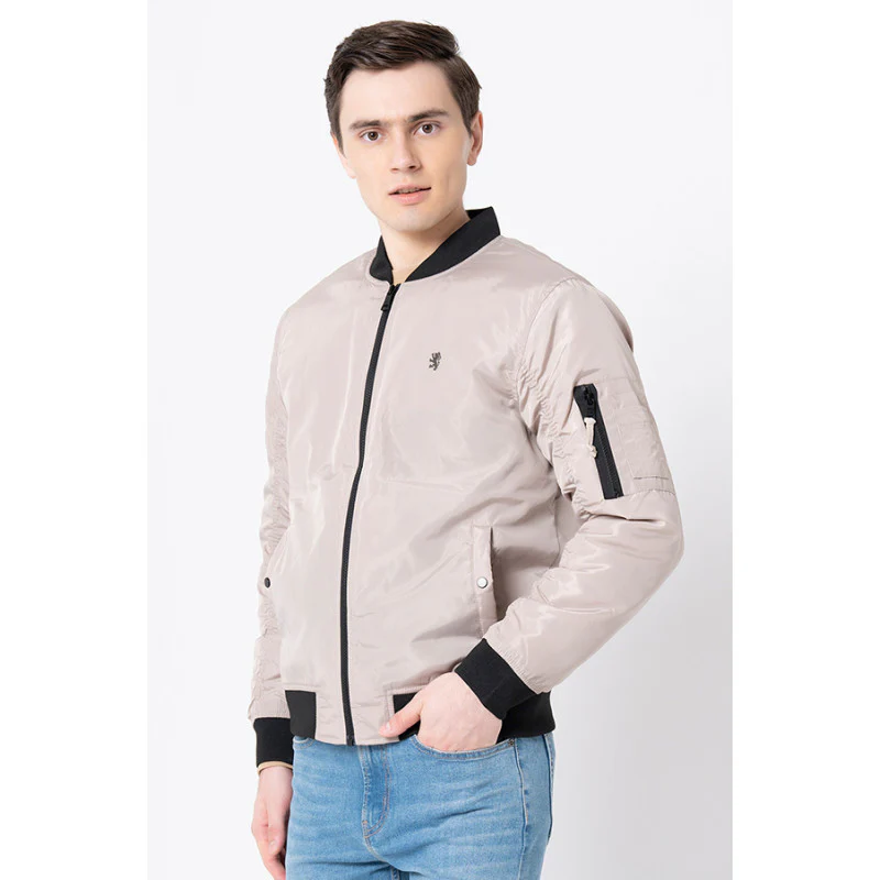 Men's Beige Solid Jacket - Image 2