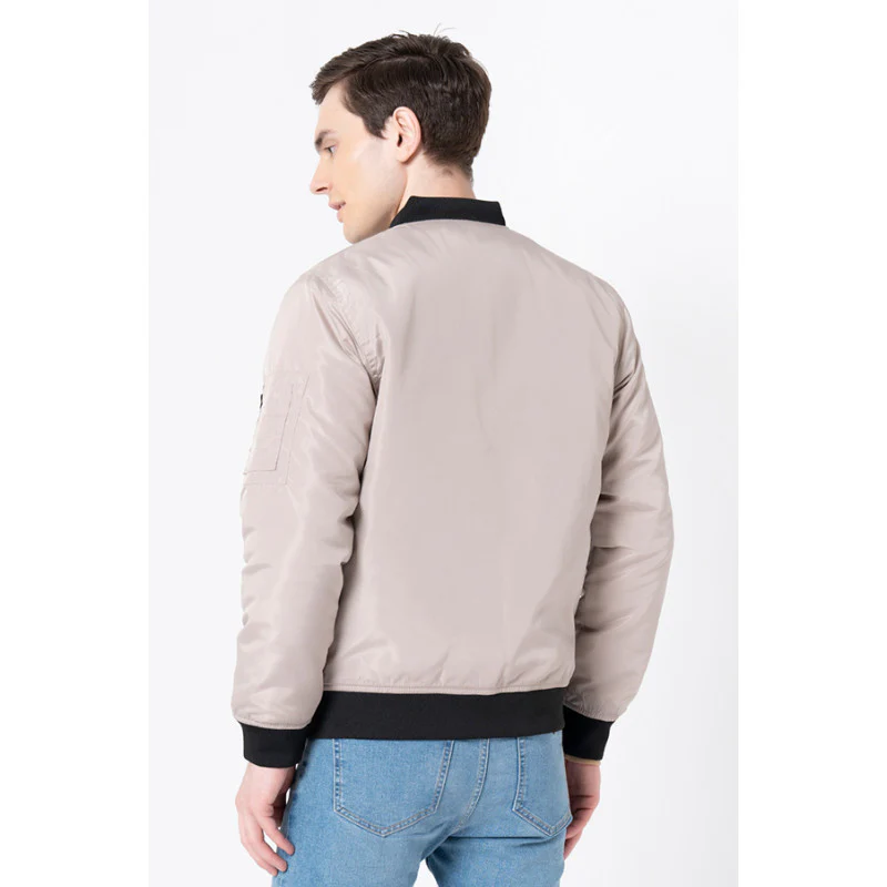 Men's Beige Solid Jacket - Image 3