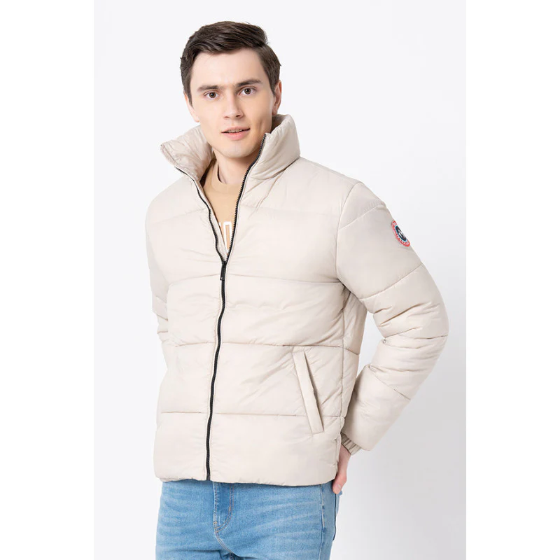 Men's Beige Solid Jacket - Image 2