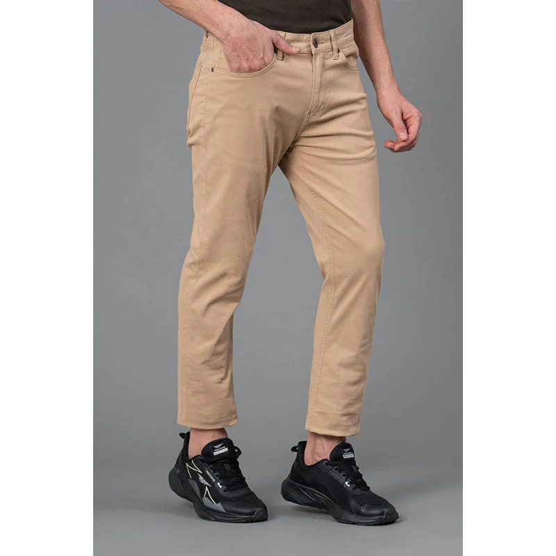 Men's Beige Solid Washed Cotton Spandex Skinny Jeans - Image 2