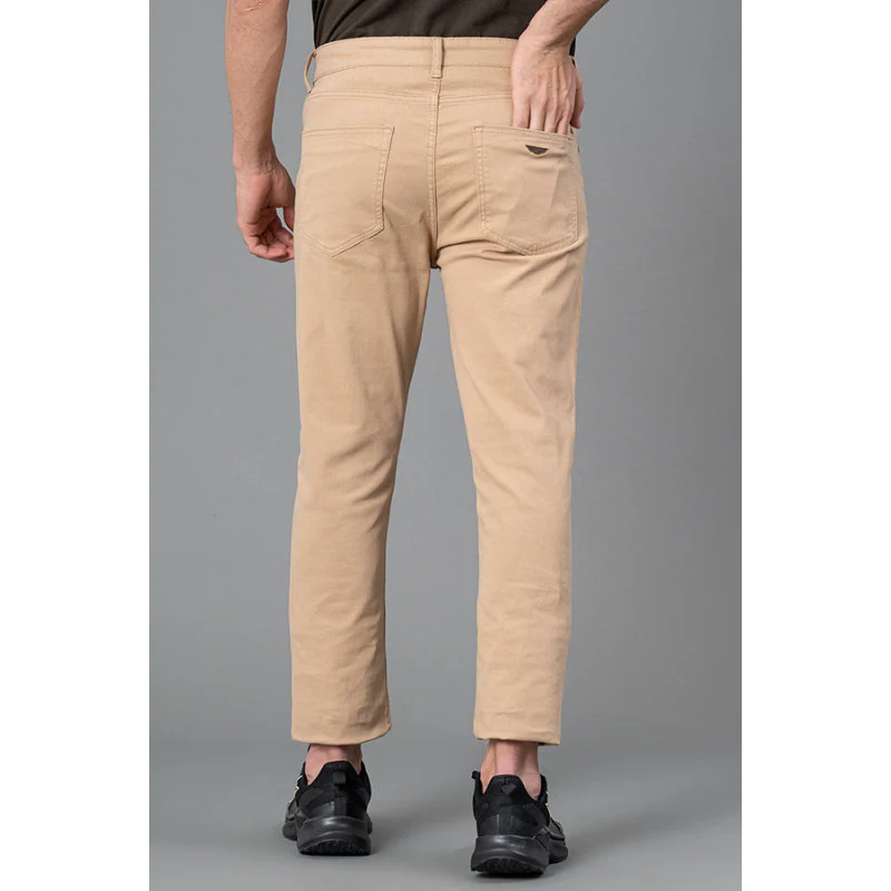 Men's Beige Solid Washed Cotton Spandex Skinny Jeans - Image 3