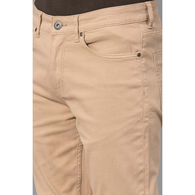 Men's Beige Solid Washed Cotton Spandex Skinny Jeans - Image 4