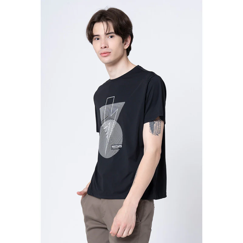Men's Black Graphic Print Activewear T-Shirt - Image 2