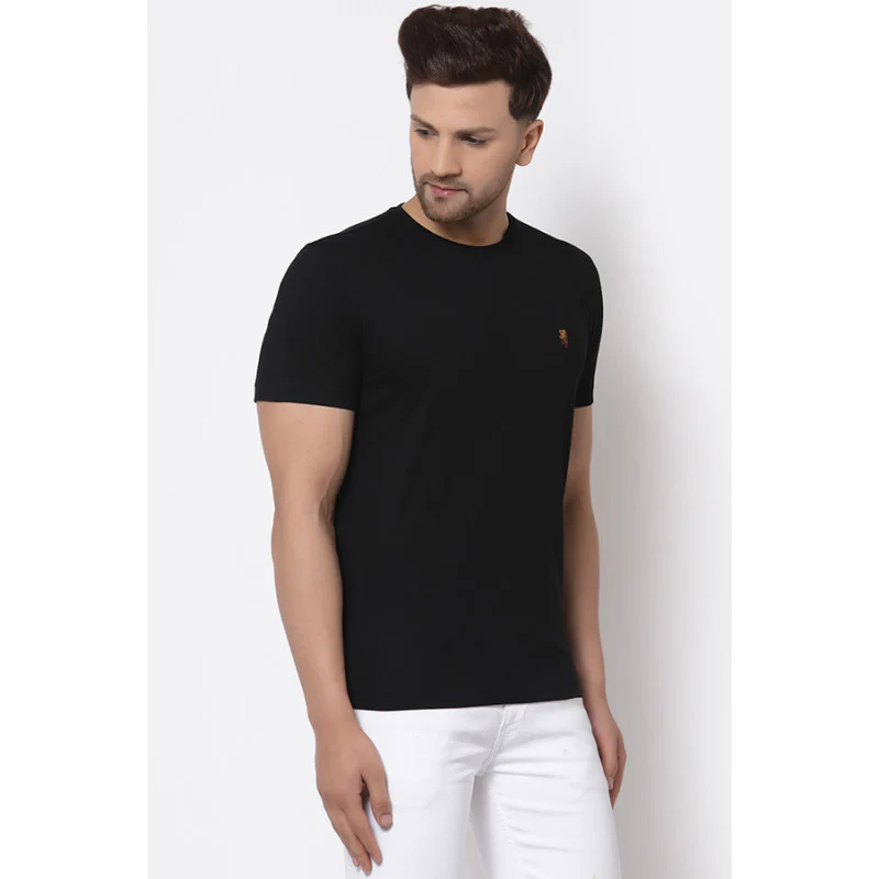 Men Black Solid T-Shirt - Image 2