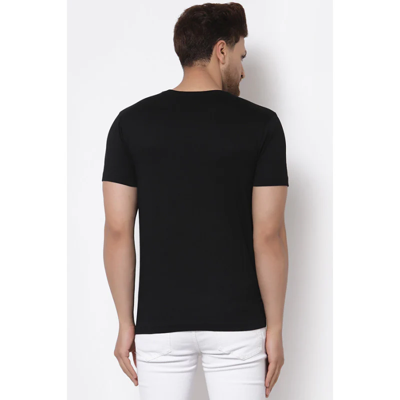 Men Black Solid T-Shirt - Image 3