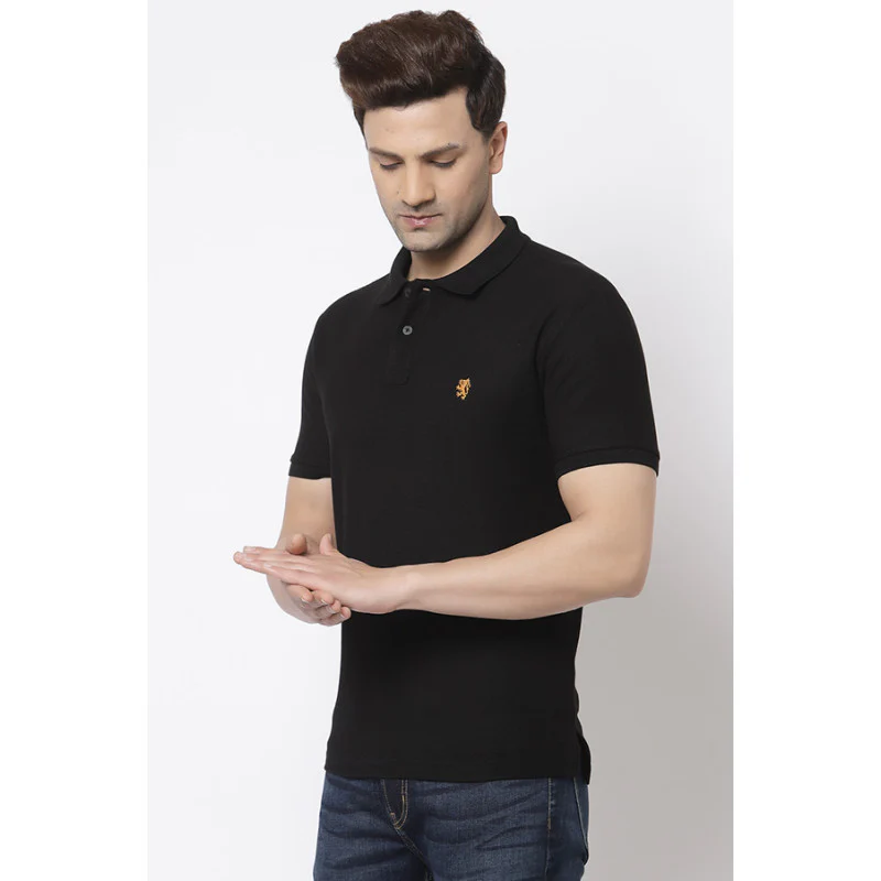 Men Black Polo Neck T-Shirt - Image 2
