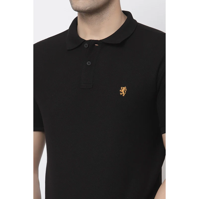 Men Black Polo Neck T-Shirt - Image 4