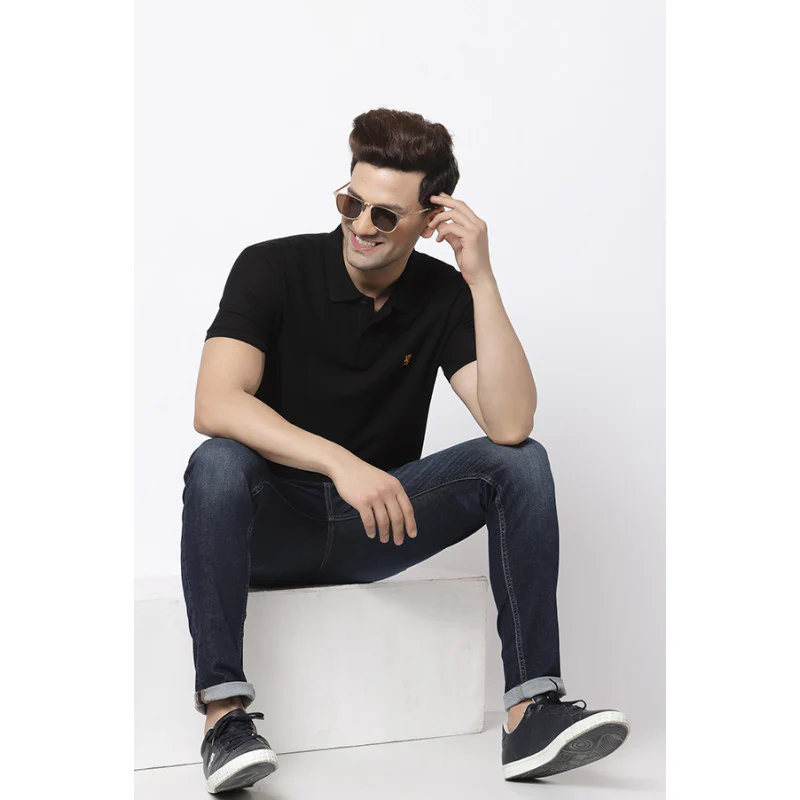 Men Black Polo Neck T-Shirt - Image 5
