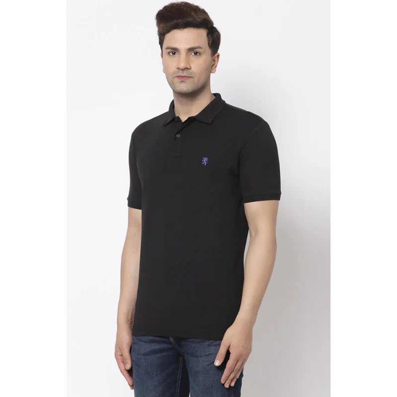 Men Black Polo Neck T-Shirt - Image 2