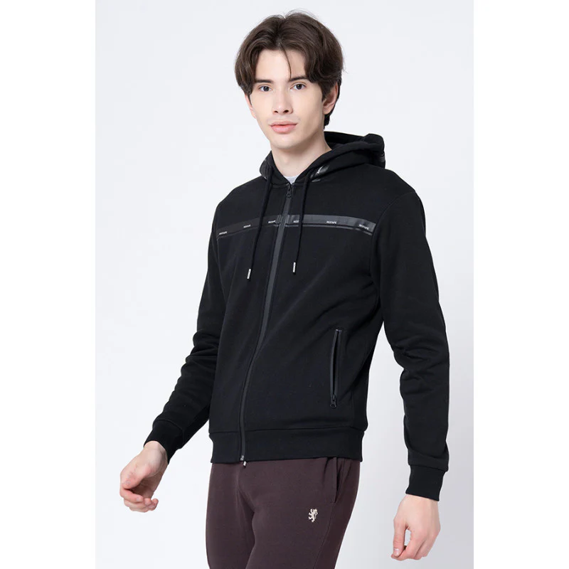 Men's Black Solid Hoodie - Image 2