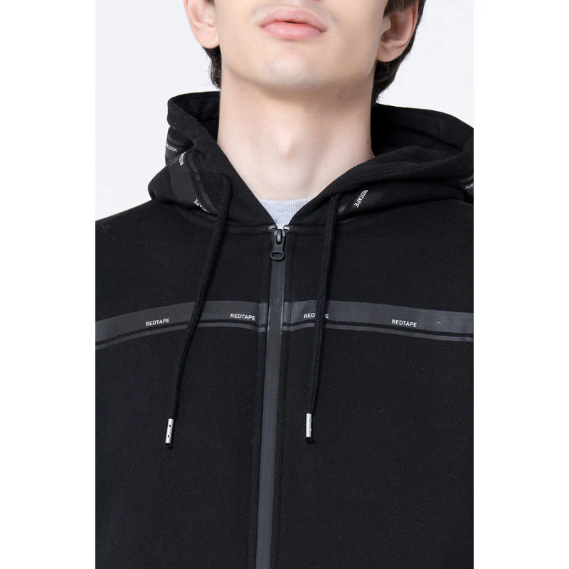 Men's Black Solid Hoodie - Image 4