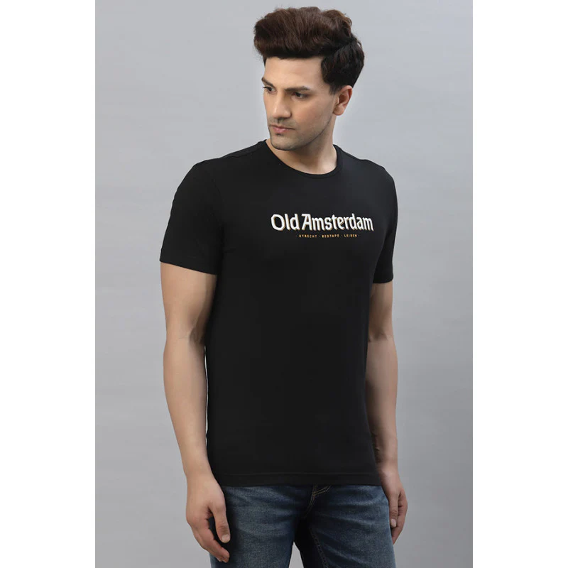 Men Black Round Neck T-Shirt - Image 2