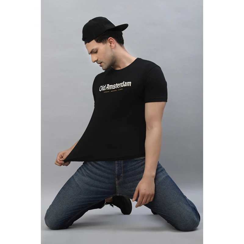 Men Black Round Neck T-Shirt - Image 5