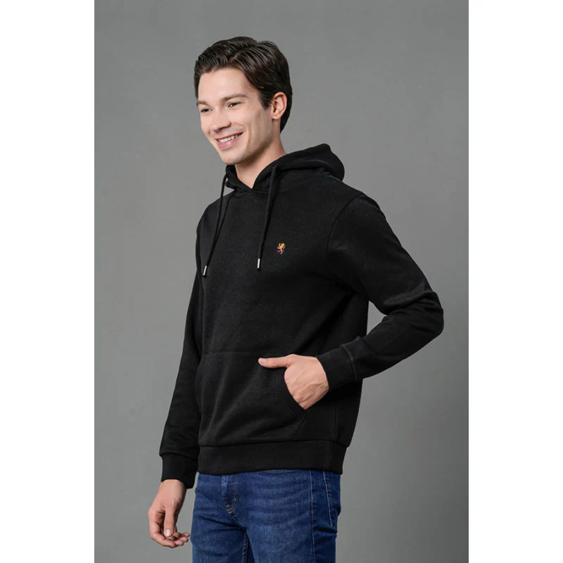 Men's Black Solid Hoodie - Image 2