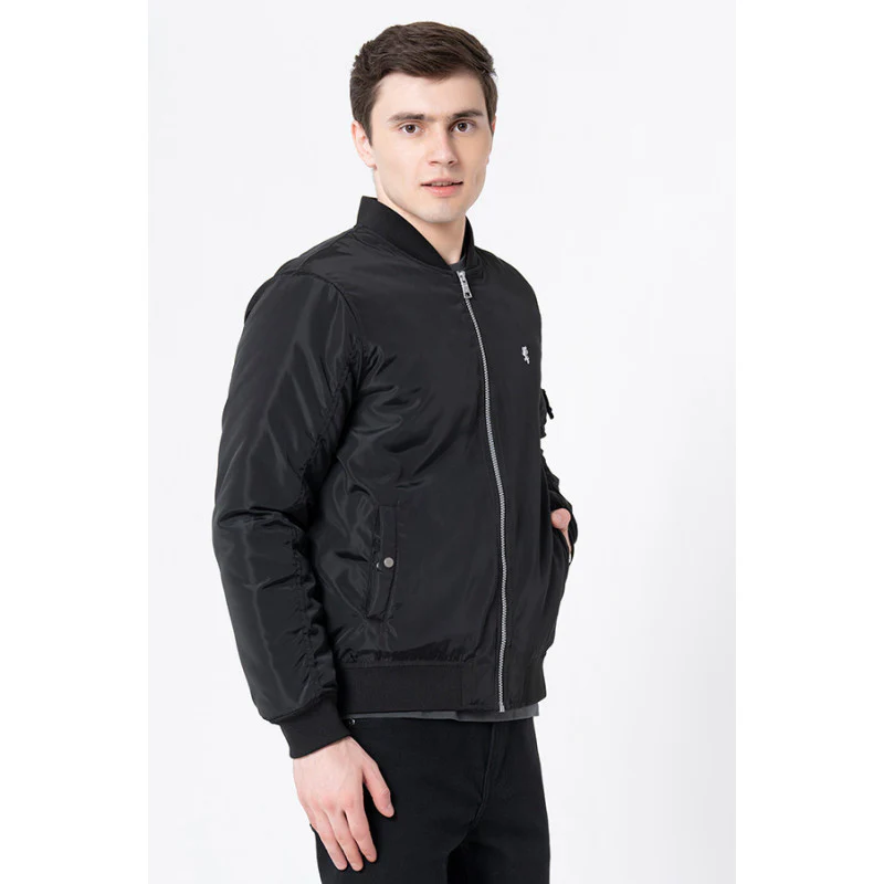 Men's Black Solid Jacket - Image 2