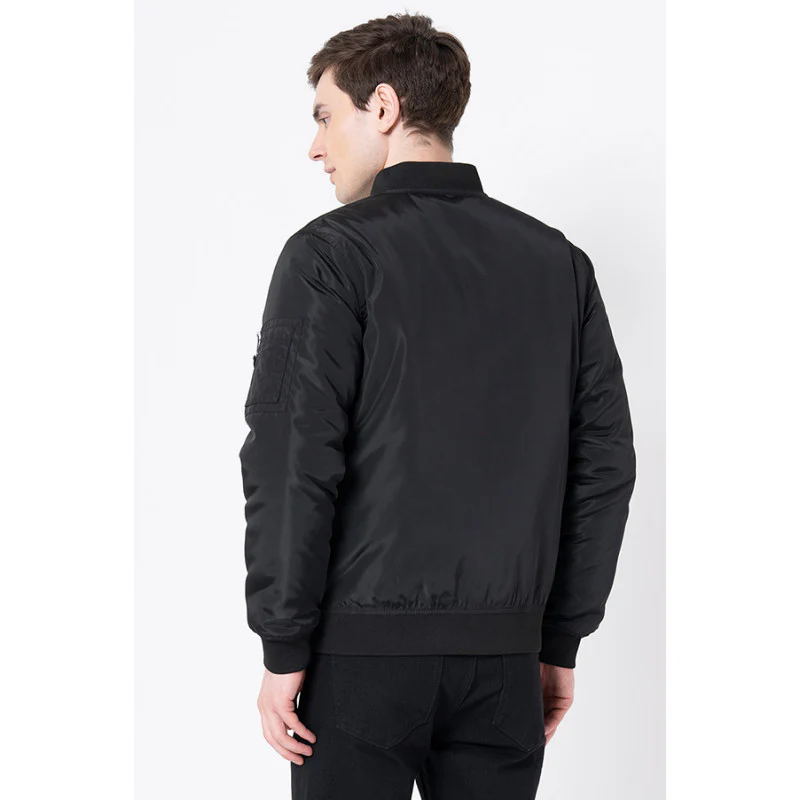 Men's Black Solid Jacket - Image 3