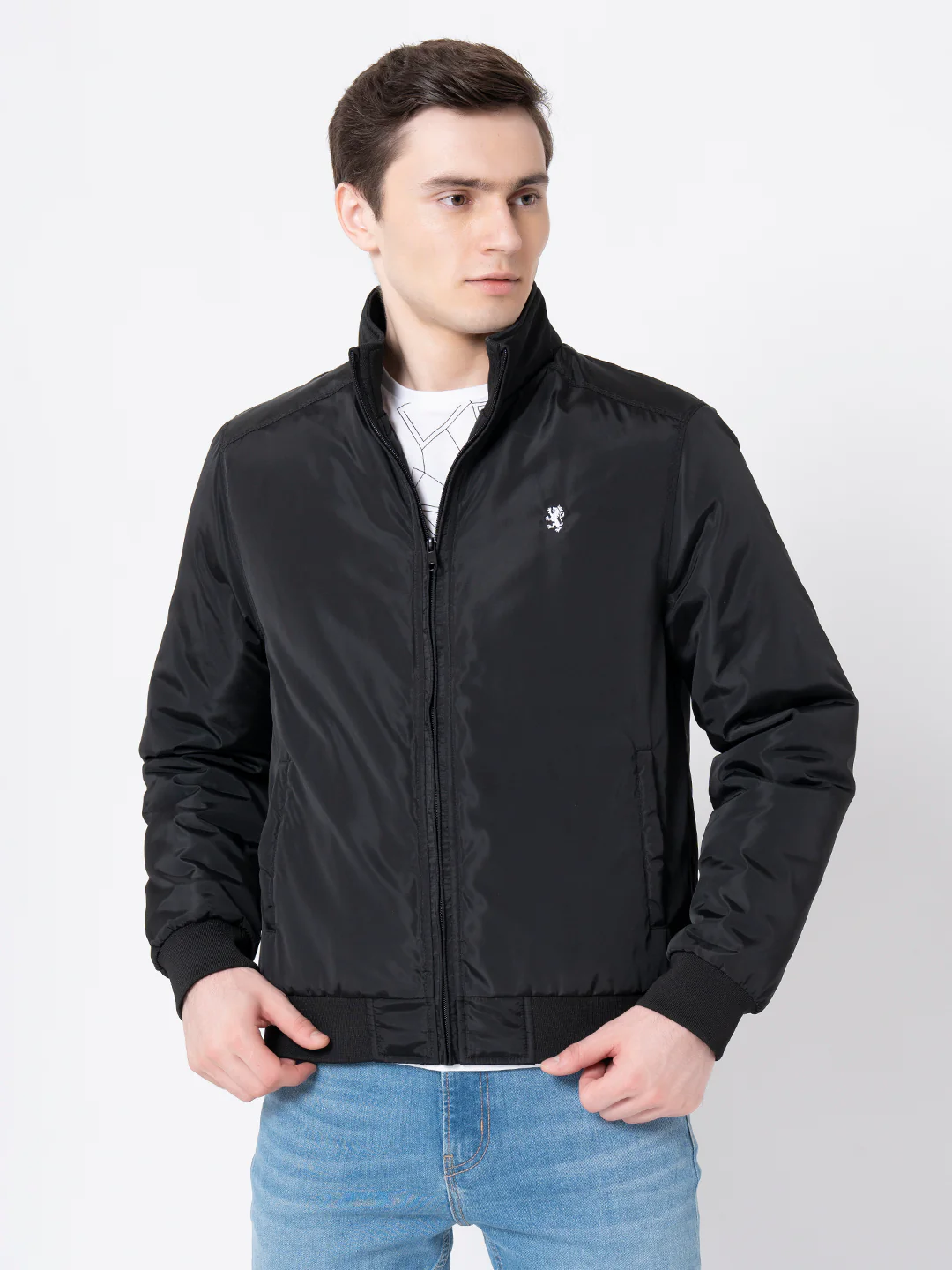 Men's Black Solid Jacket - Image 2
