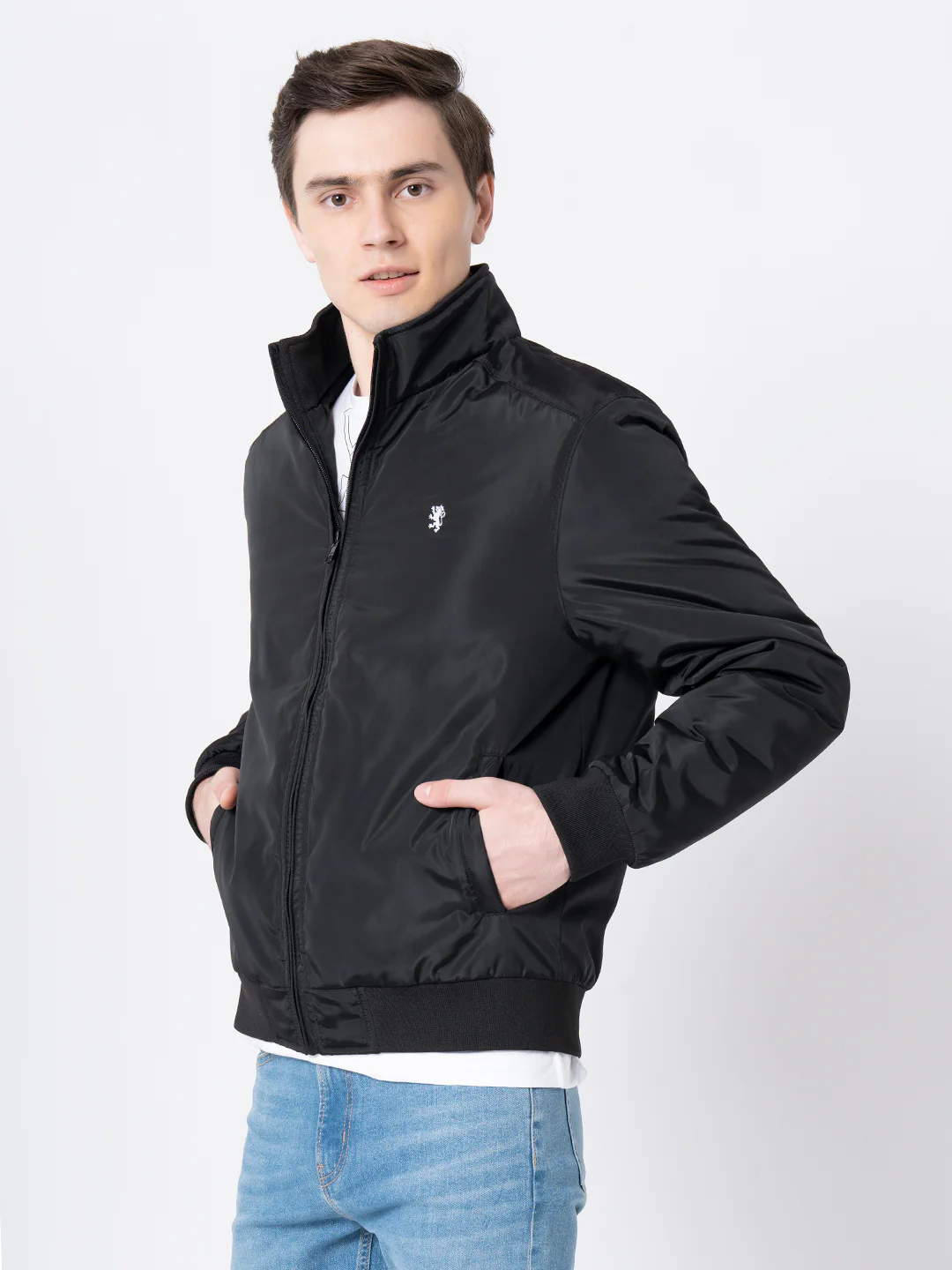 Men's Black Solid Jacket - Image 3