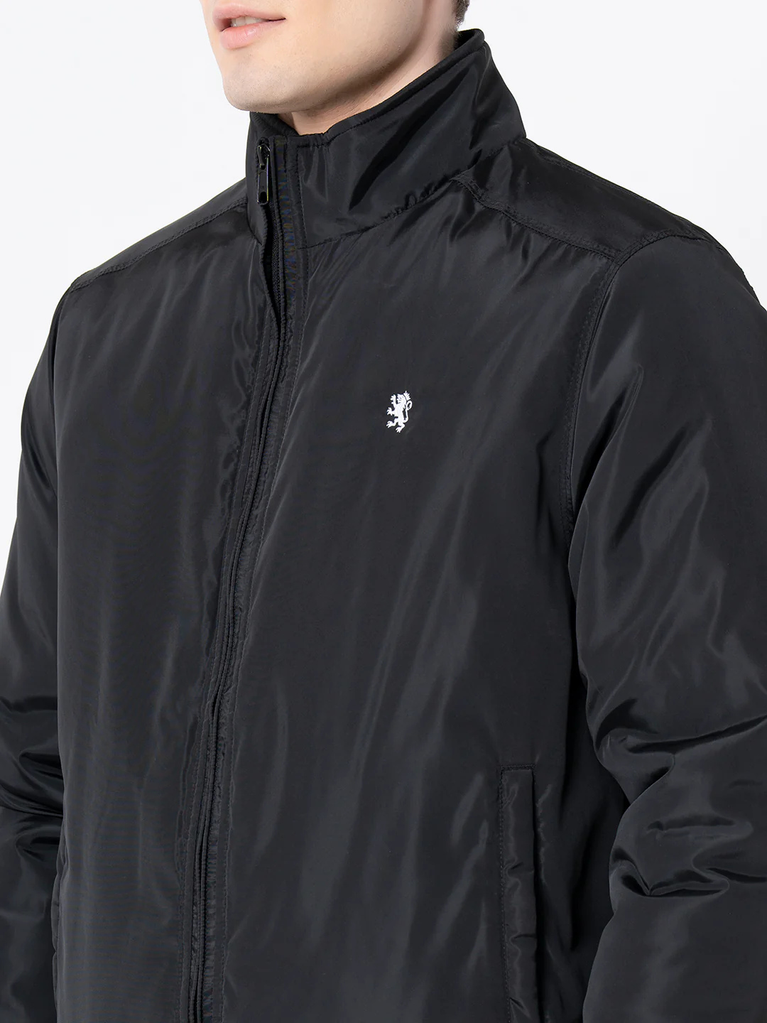Men's Black Solid Jacket - Image 5