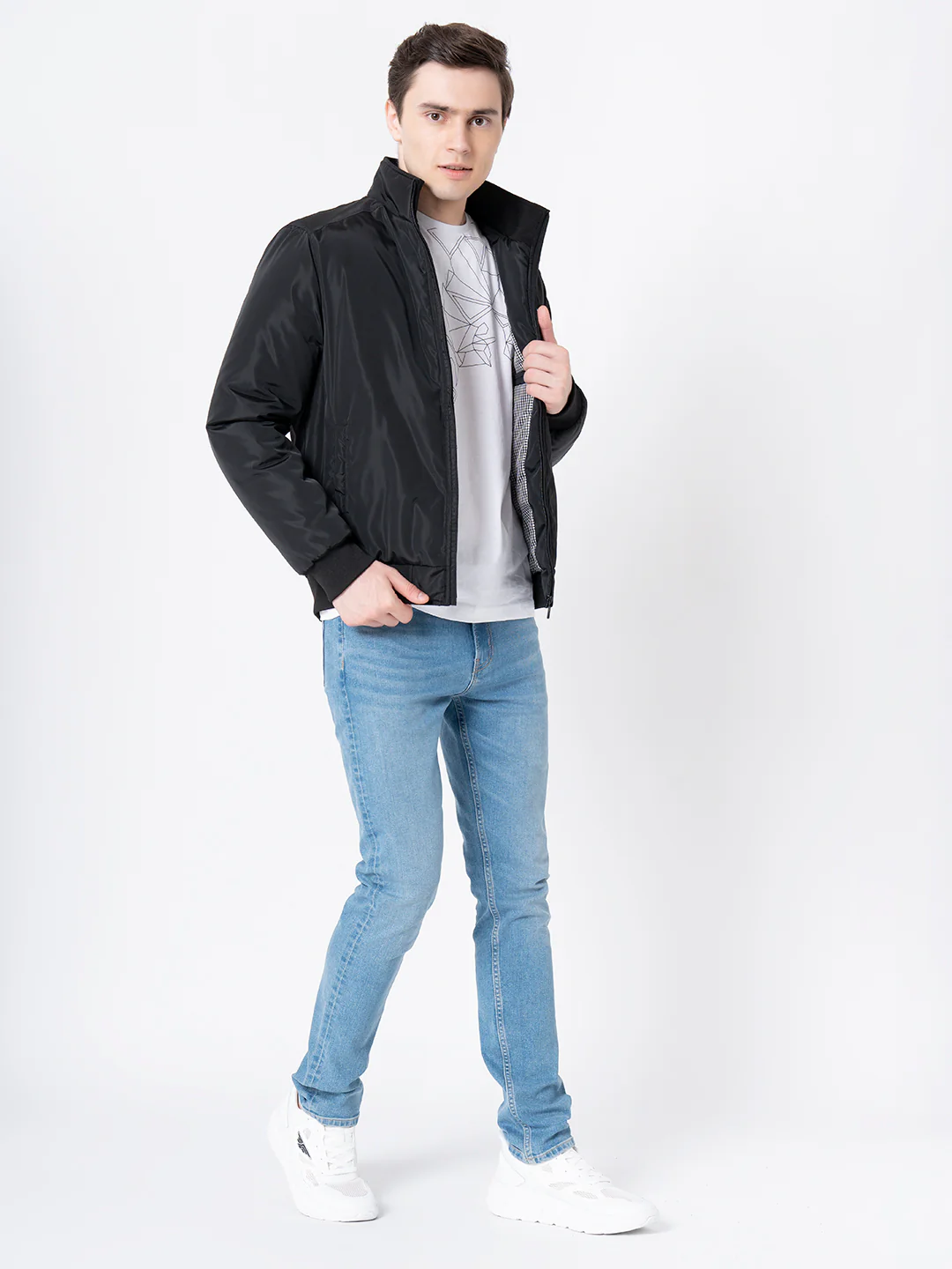 Men's Black Solid Jacket - Image 6