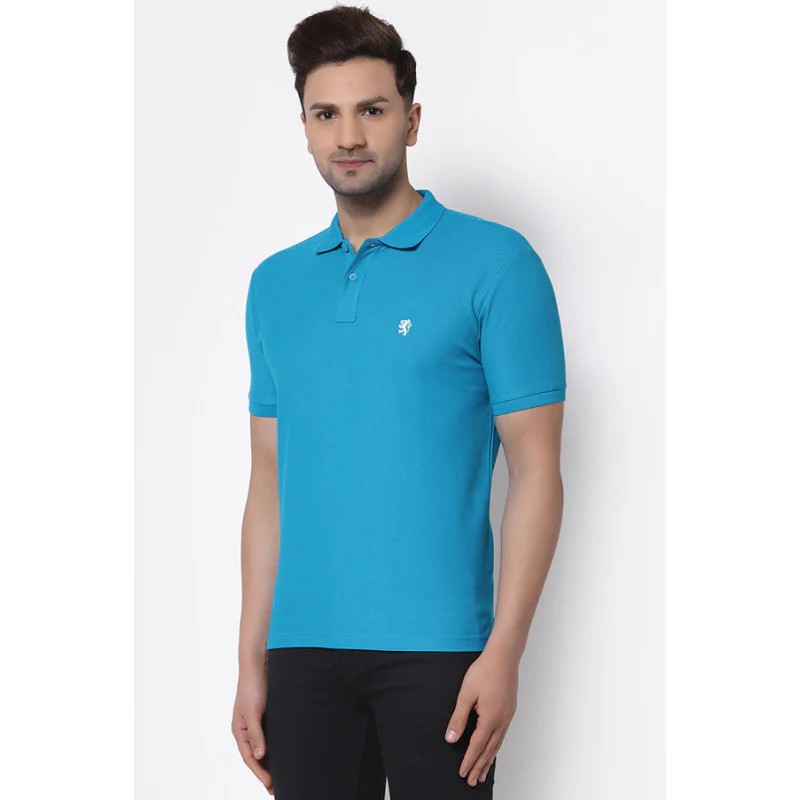 Men Blue Collared T-Shirt - Image 2