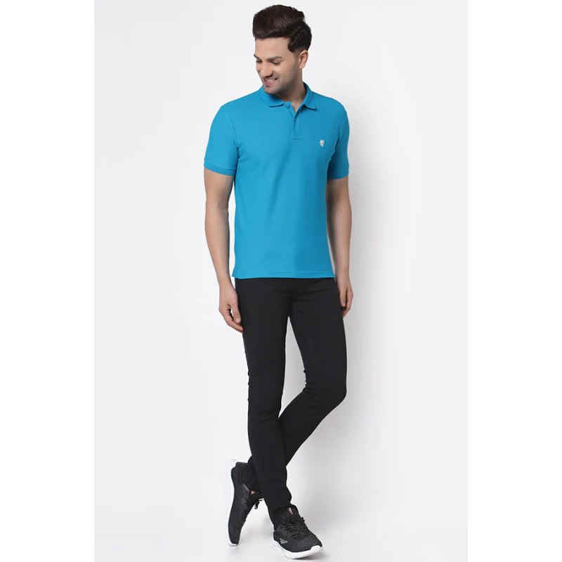 Men Blue Collared T-Shirt - Image 4