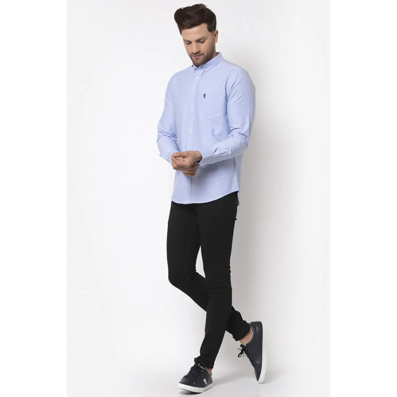 Men's Blue Solid Shirt - Image 4