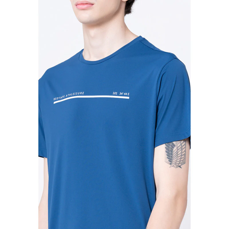 Men's Blue Graphic Print Activewear T-Shirt - Image 4