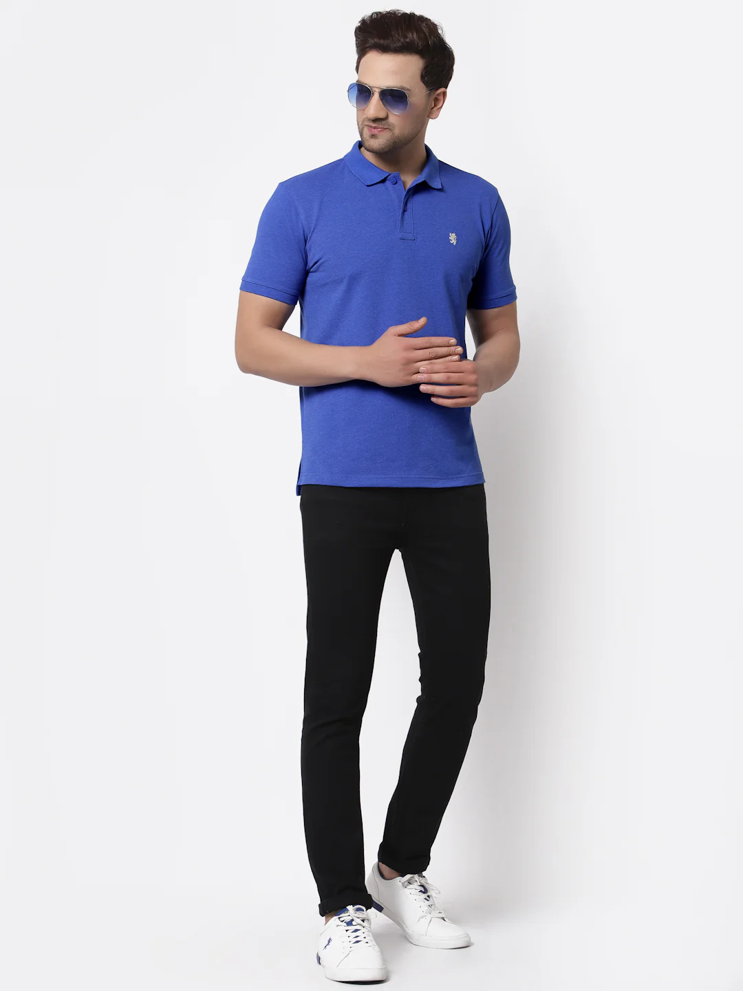 Men's Blue Melange Half Sleeve T-Shirt - Image 5