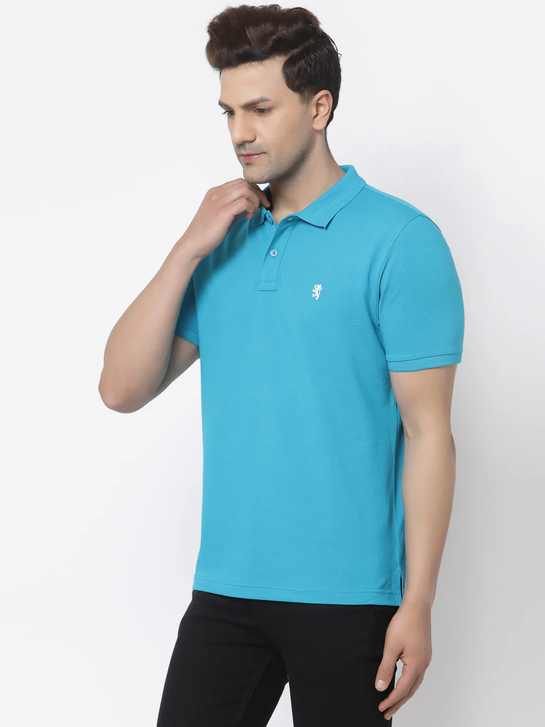 Men Blue Polo Neck T-Shirt - Image 2