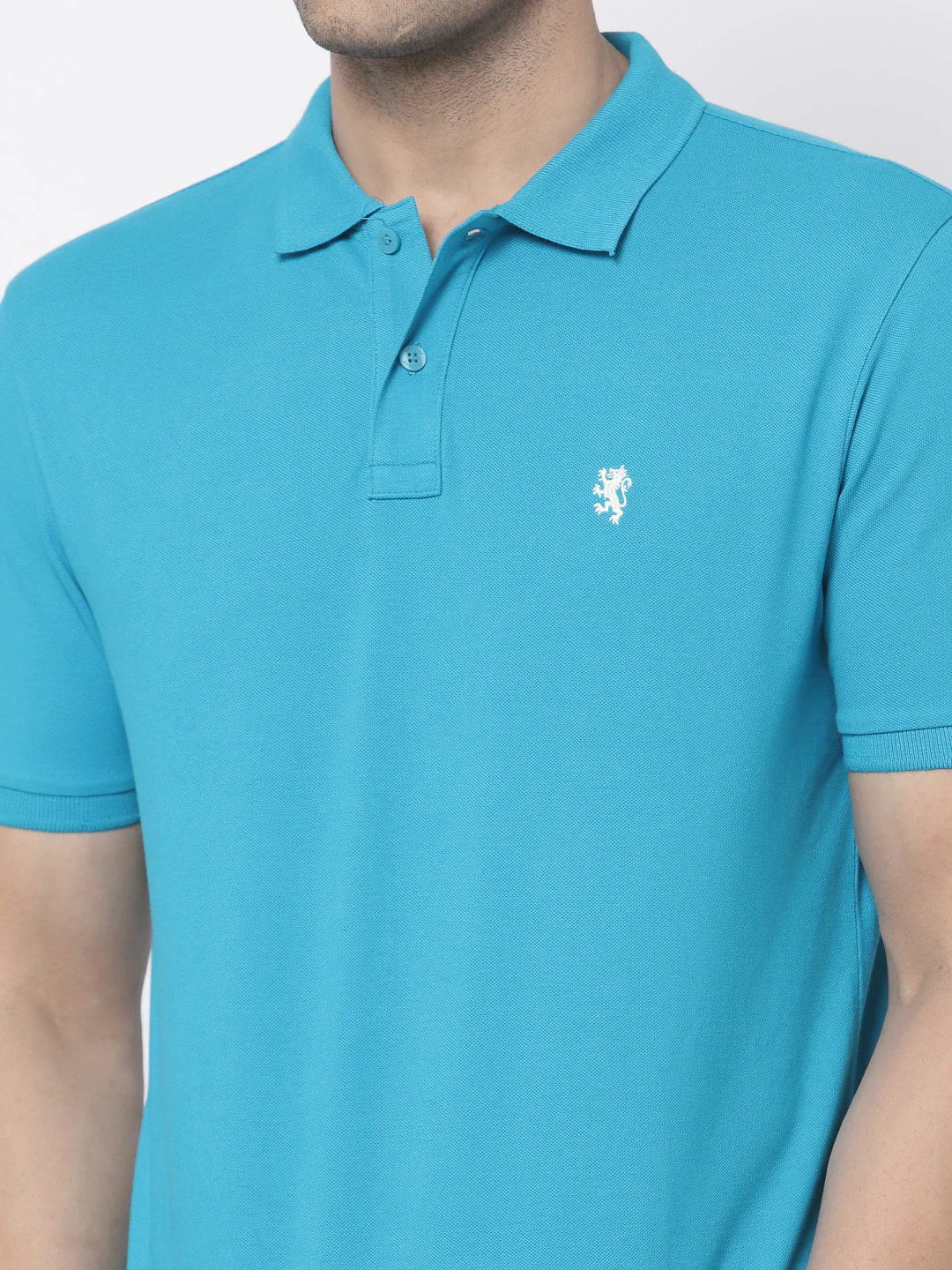 Men Blue Polo Neck T-Shirt - Image 4