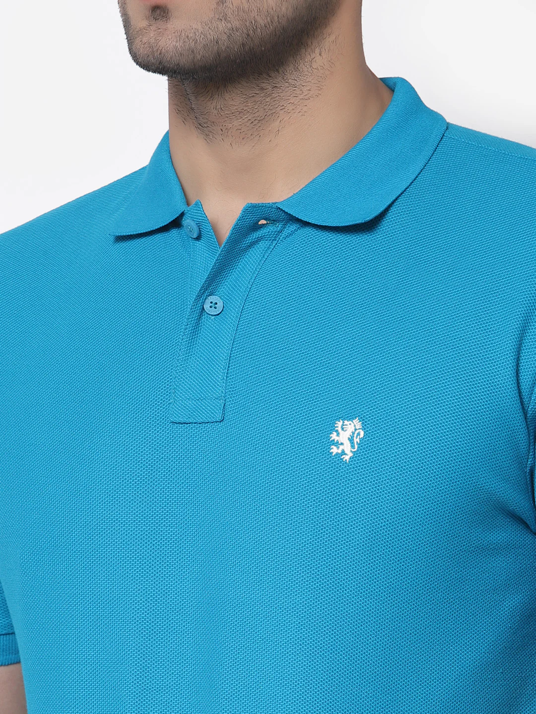 Men's Blue Solid Polo Collar Pure Cotton T-Shirt - Image 5