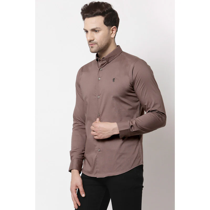 Men Brown Solid Shirt - Image 2