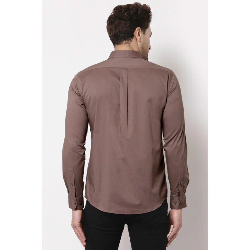 Men Brown Solid Shirt - Image 3