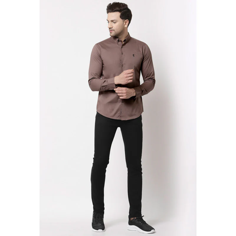 Men Brown Solid Shirt - Image 4