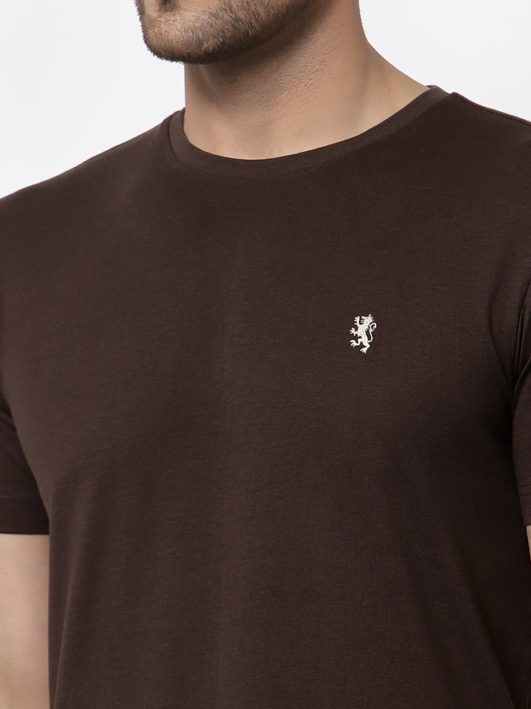 Men's Brown Round Neck T-Shirt - Image 3