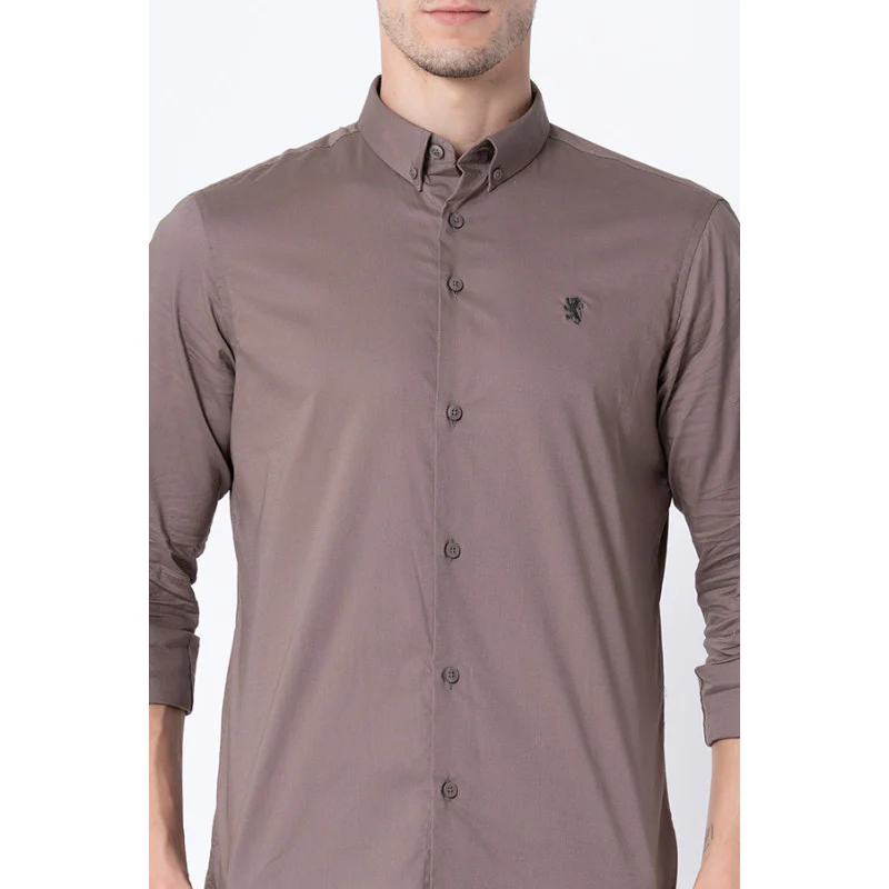 Men Brown Solid Shirts - Image 4