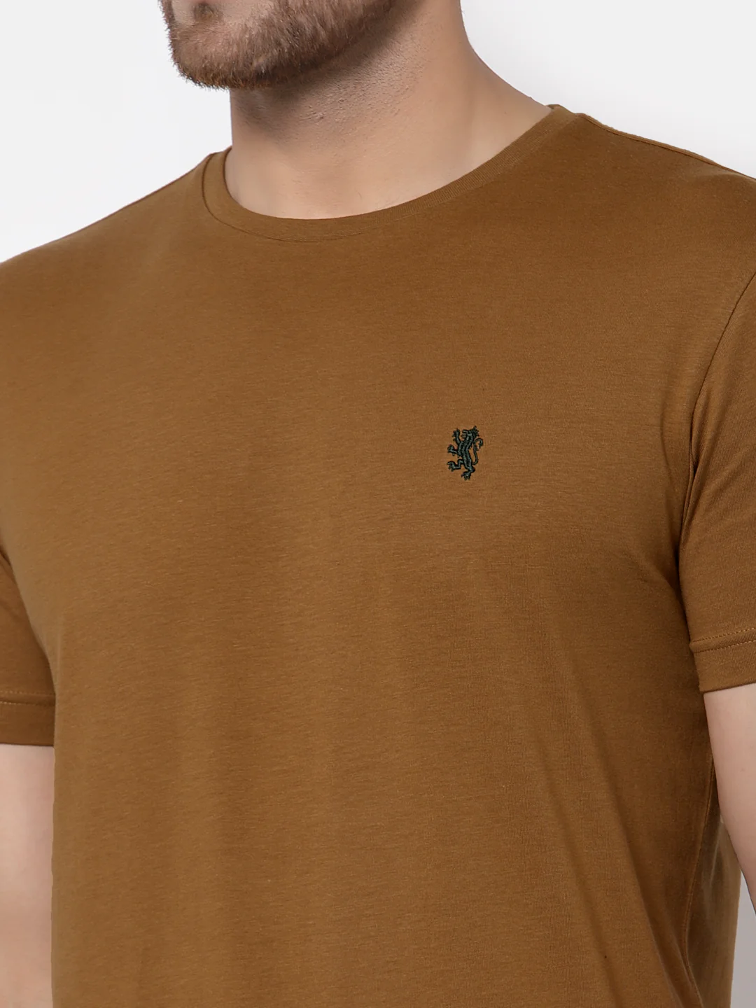 Men Camel Solid T-Shirt - Image 2