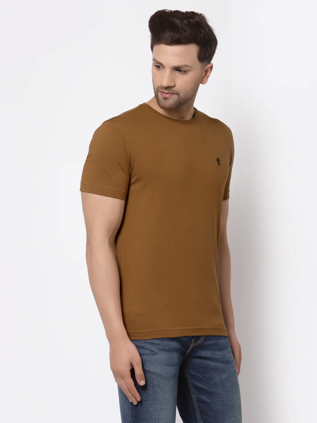 Men Camel Solid T-Shirt - Image 3