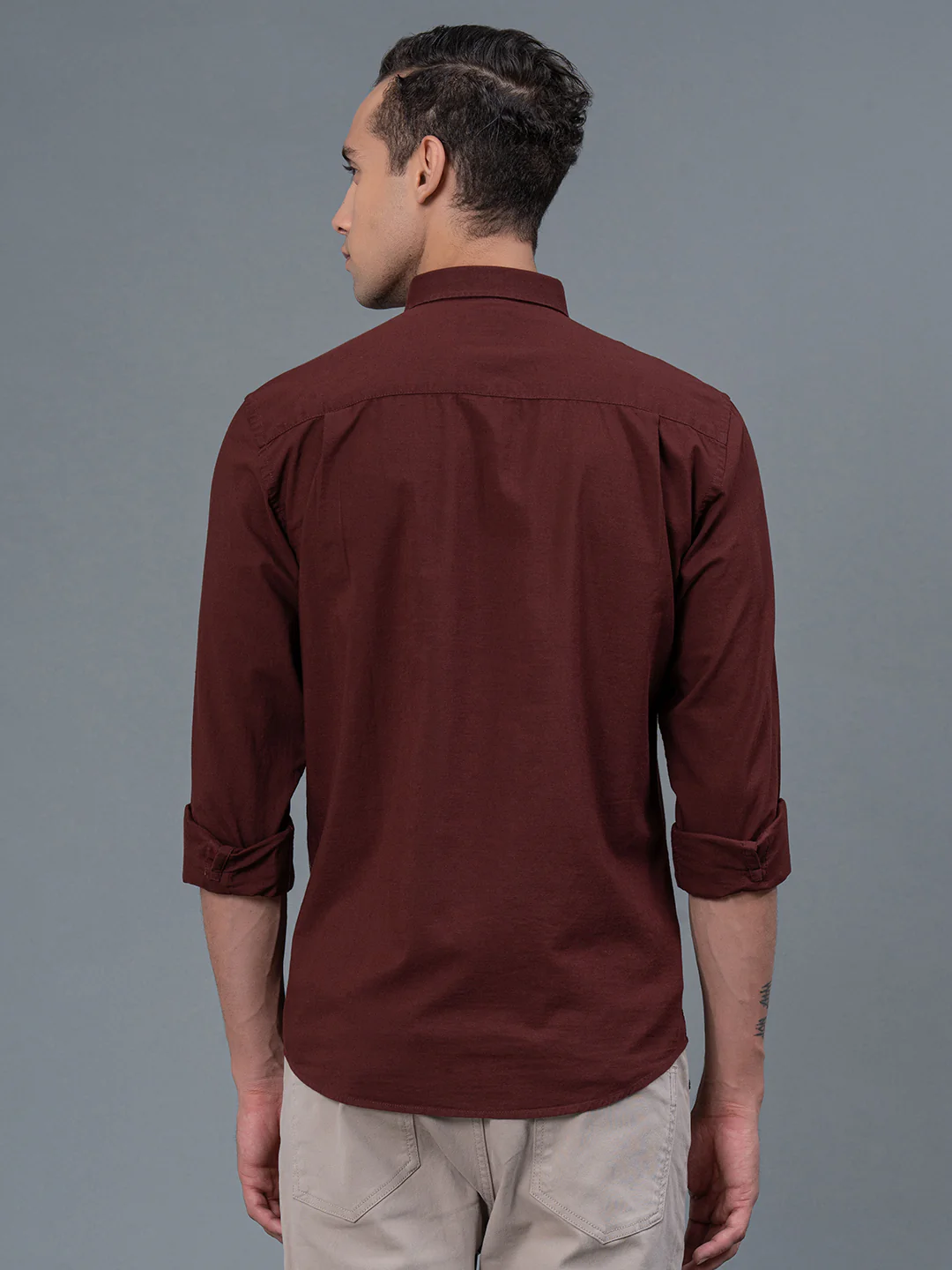 Men's Casual Burgandy Shirt - Image 3