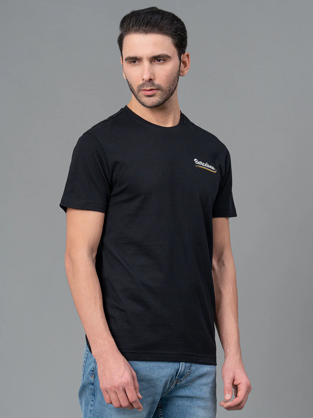 Mens Casual Round Neck Black T-Shirt - Image 2