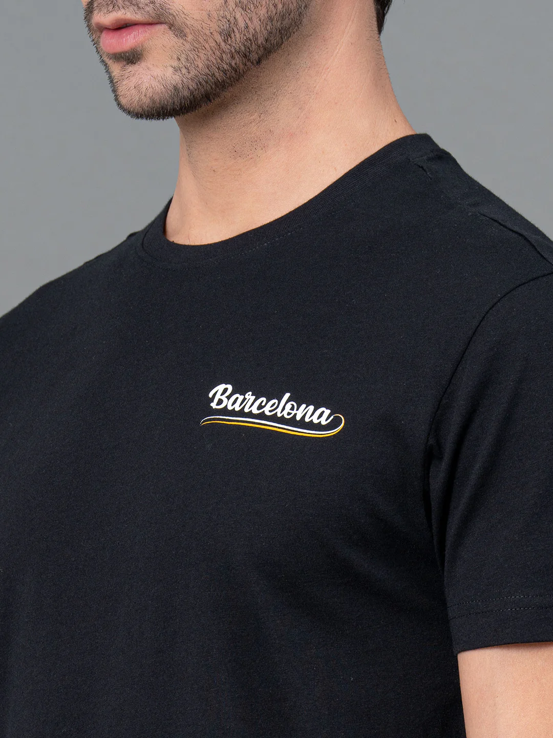 Mens Casual Round Neck Black T-Shirt - Image 4
