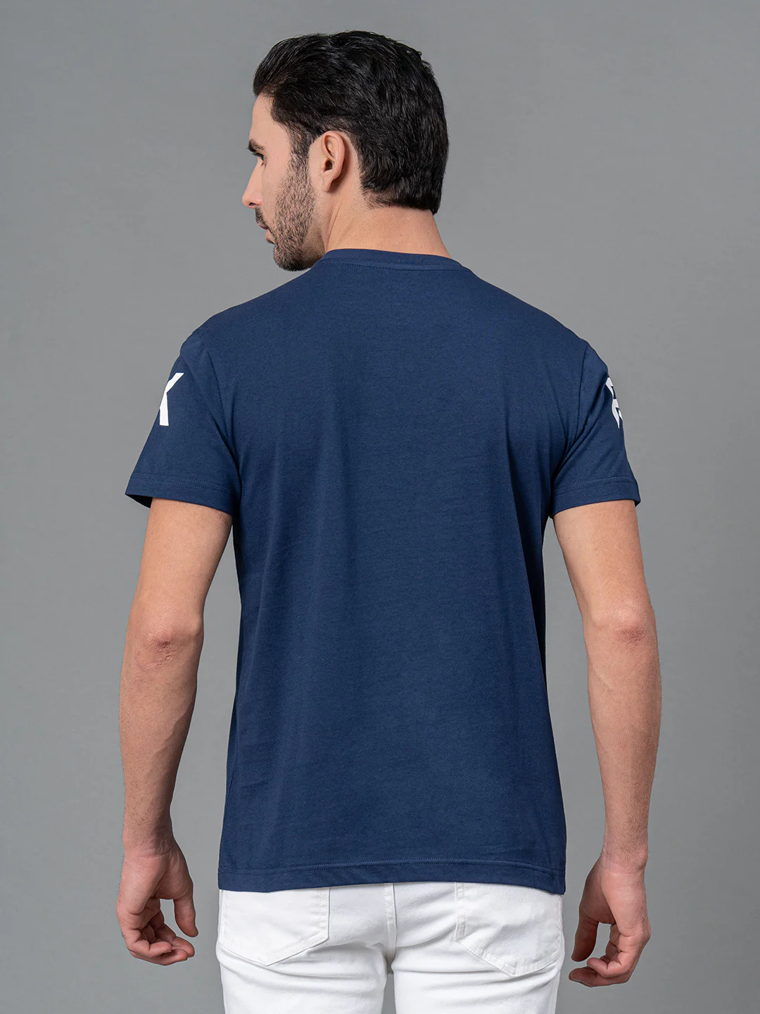 Mens Casual Round Neck Blue T-Shirt - Image 3